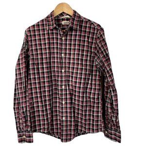 1901 Men's Size Medium Athletic Fit Button Front Long Sleeve Dress Shirt Plaid